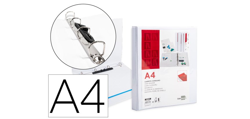 Carpeta canguro 4 anillas mixtas 16mm liderpapel a4 plastico color blanco