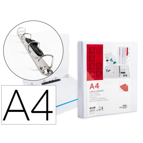 Carpeta canguro 4 anillas mixtas 16mm liderpapel a4 plastico color blanco