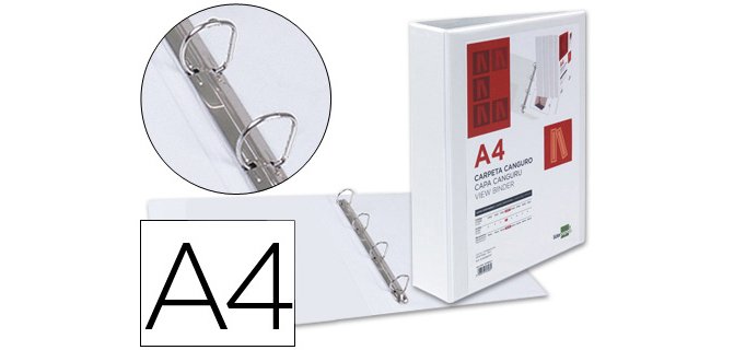 Carpeta canguro 4 anillas mixtas 55mm liderpapel a4 plastico color blanco