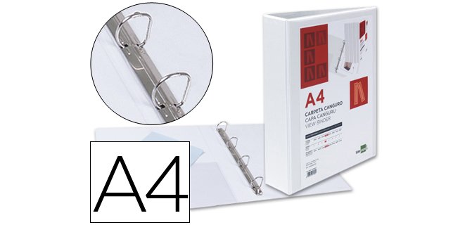 Carpeta canguro 4 anillas mixtas 40mm liderpapel a4 plastico color blanco