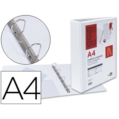 Carpeta canguro 4 anillas mixtas 40mm liderpapel a4 plastico color blanco