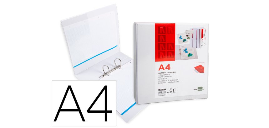 Carpeta canguro 2 anillas mixtas 55mm liderpapel a4 plastico color blanco