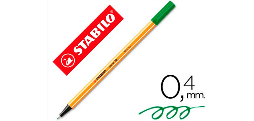 Rotulador stabilo punta de fib ra point 88 verde hoja punta fina 0,4mm