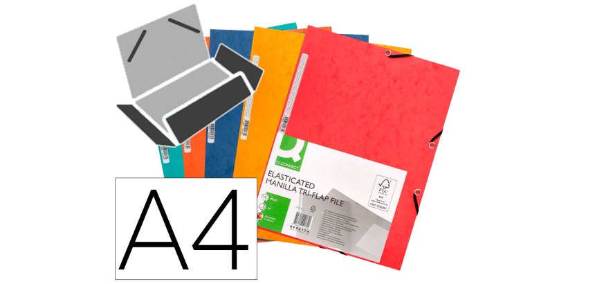 Carpeta q-connect gomas kf02174 carton simil-prespan solapas 320x243 mm colores surtidos