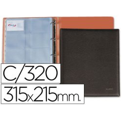 Tarjetero pardo folio 4 anillas similpiel negro para 320 tarjetas 320x275 mm