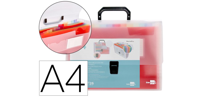 Carpeta liderpapel clasificador fuelle 45144 polipropileno a4 transparente con asa spectrafile 26 dpto