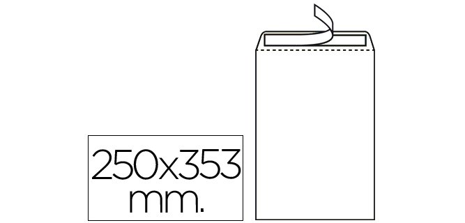 Sobre liderpapel bolsa n.10 blanco folio prolongado 250x353mm tira de silicona caja de 250 unidades