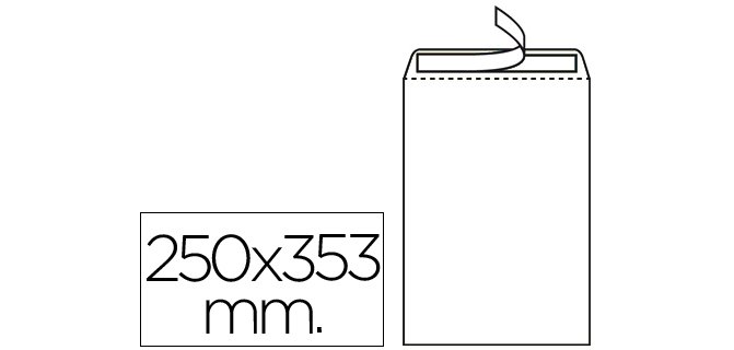 Sobre liderpapel bolsa n.10 blanco folio prolongado 250x353mm tira de silicona caja de 250 unidades