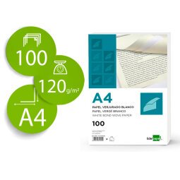 Papel verjurado liderpapel a4 120g/m2 blanco paquete de 100 hojas