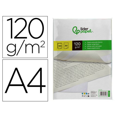 Papel verjurado liderpapel a4 120g/m2 blanco paquete de 100 hojas