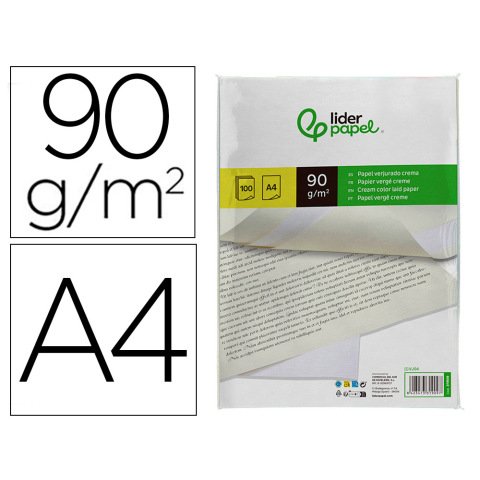 Papel verjurado liderpapel a4 90g/m2 crema paquete de 100 hojas