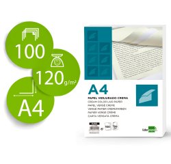 Papel verjurado liderpapel a4 120g/m2 crema paquete de 100 hojas