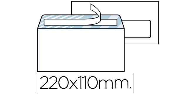 Sobre liderpapel n.3 blanco din americano ventana derecha 110x220mm tira de silicona system open caja de 500 unidad