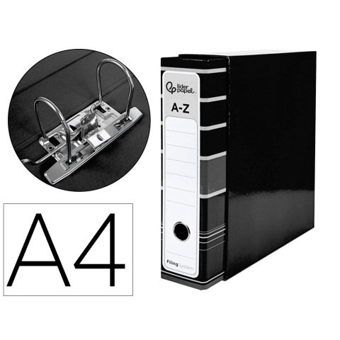Archivador de palanca liderpapel a4 filing system forrado sin rado lomo 80mm negro con caja y compresor metalico