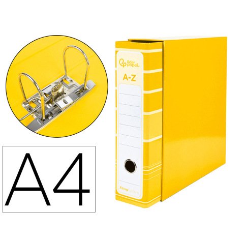 Archivador de palanca liderpapel a4 filing system forrado sin rado lomo 80mm amarillo con caja y compresor metal