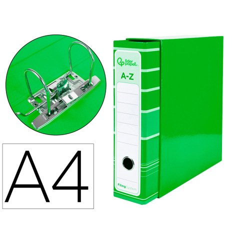 Archivador de palanca liderpapel a4 filing system forrado sin rado lomo 80mm verde con caja y compresor metalico