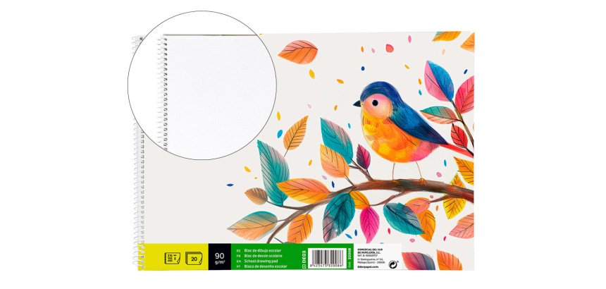 Bloc dibujo liderpapel escolar espiral 155x215mm 20 hojas 90 gr/m2 sin recuadro