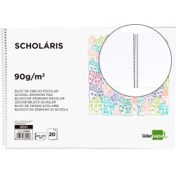 Bloc dibujo liderpapel escolar espiral 230x325mm 20 hojas 90 gr/m2 sin recuadro