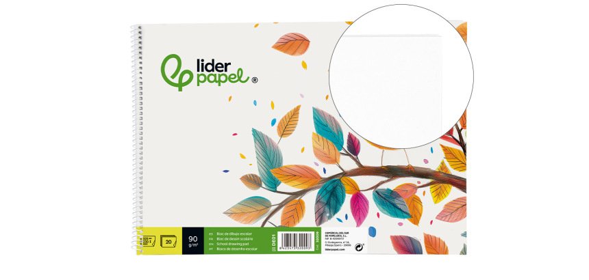 Bloc dibujo liderpapel escolar espiral 230x325mm 20 hojas 90 gr/m2 sin recuadro