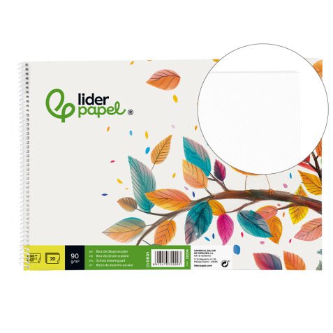 Bloc dibujo liderpapel escolar espiral 230x325mm 20 hojas 90 gr/m2 sin recuadro