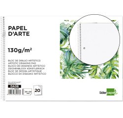 Bloc dibujo liderpapel artistico espiral 230x325mm 20 hojas 130g/m2 sin recuadro 2 taladros perforado