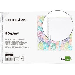 Bloc dibujo liderpapel escolar espiral 230x325mm 20 hojas 90 gr/m2 con recuadro