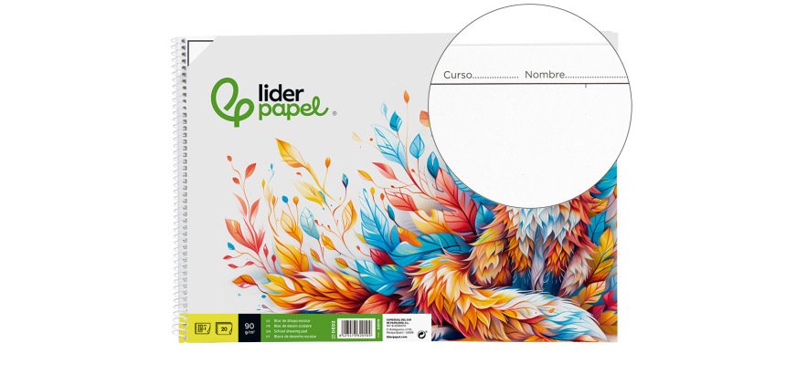 Bloc dibujo liderpapel escolar espiral 230x325mm 20 hojas 90 gr/m2 con recuadro