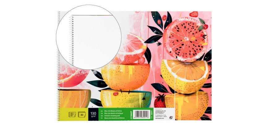 Bloc dibujo liderpapel artistico frutal espiral 230x325 mm 20 hojas 130g/m2 sin recuadro perforado