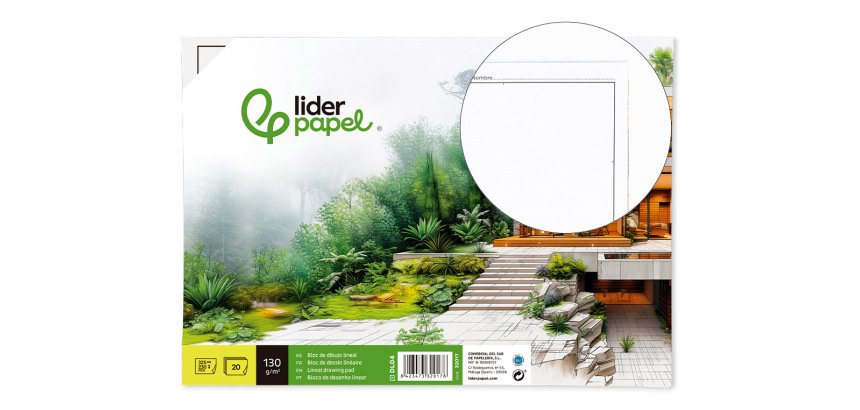 Bloc dibujo liderpapel lineal encolado 230x325mm 20 hojas 130 gr/m2 con recuadro