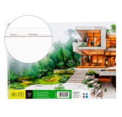 Bloc dibujo liderpapel lineal arquitectura espiral 230x325 mm 20 hojas 130g/m2 con recuadro perforado