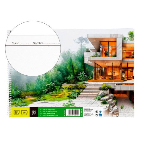 Bloc dibujo liderpapel lineal arquitectura 230x325 mm 20 hojas 130g/m2 con recuadro perforado