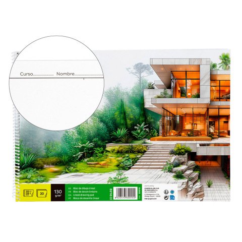 Bloc dibujo liderpapel lineal arquitectura espiral 230x325 mm 20 hojas 130g/m2 con recuadro perforado