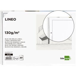 Bloc dibujo liderpapel lineal espiral 230x325mm 20 hojas 130gr/m2 con recuadro 2 taladros perforado