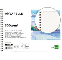 Bloc dibujo liderpapel acuarela espiral 297x420mm 10 hojas 300g/m2 sin recuadro