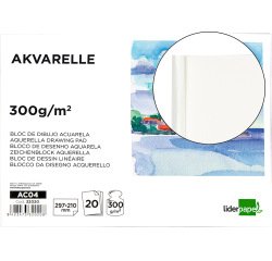 Bloc dibujo liderpapel acuarela encolado 210x297mm 20 hojas 300g/m2 sin recuadro