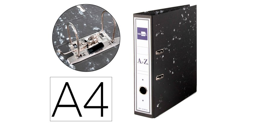 Archivador de palanca liderpapel carton forrado din a4 jaspeado negro sin caja-con rado mecanismo 75mm