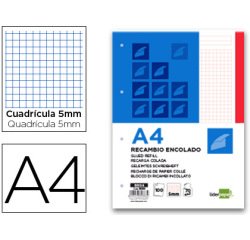 Bloc encolado liderpapel cuadro 5mm rojo a4 natural 100 hojas 70 g/m2