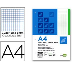 Bloc encolado liderpapel cuadro 5mm verde a4 natural 100 hojas 70 g/m2