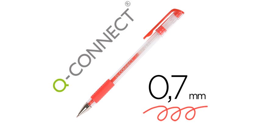 Boligrafo q-connect tinta gel rojo 0,7 mm sujecion de caucho