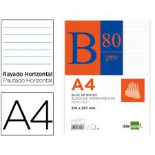 Bloc notas liderpapel horizontal a4 80 hojas 60g/m2 encolado 4 taladros