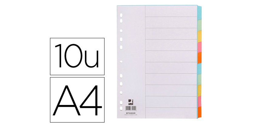 Separador q-connect cartulina juego de 10 separadores din a4multitaladro