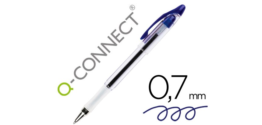Boligrafo q-connect delta azul sujecion de caucho con capuchon