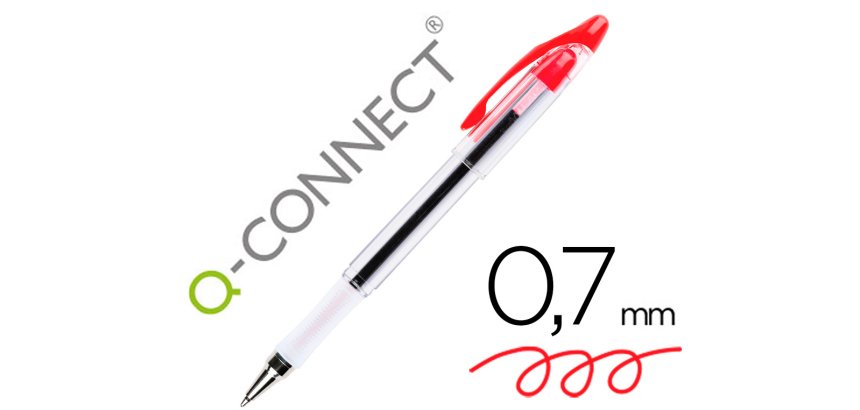 Boligrafo q-connect delta rojo sujecion de caucho con capuchon