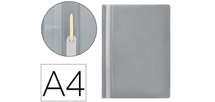 Carpeta dossier PVC con fástener metálico q-connect din a4 gris capacidad 30 hojas
