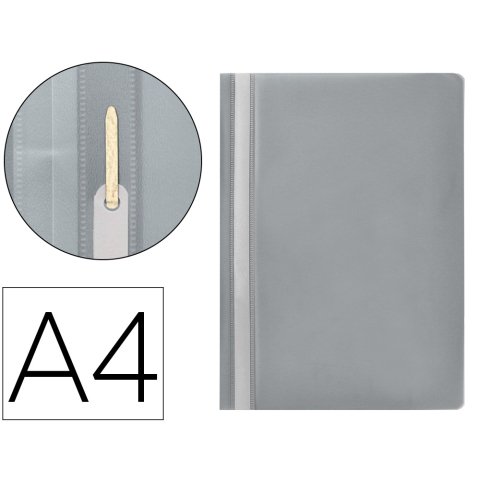 Carpeta dossier PVC con fástener metálico q-connect din a4 gris capacidad 30 hojas