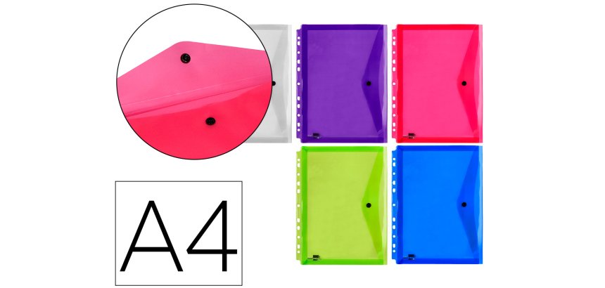 Carpeta liderpapel dossier broche 36669 polipropileno din a4 pack de 5 col.surtidos transparente multitaladro