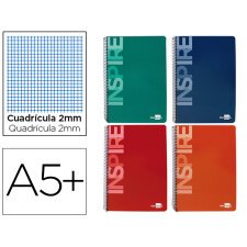 Cuaderno espiral liderpapel cuarto inspire tapa dura 80h 60 gr milimetrado 2mm con margen colores surtidos