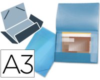 Carpeta liderpapel portadocumentos 44802 solapas polipropileno din a3 azul translucido lomo flexible