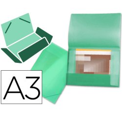 Carpeta liderpapel portadocumentos 44803 solapas polipropileno din a3 verde translucido lomo flexible