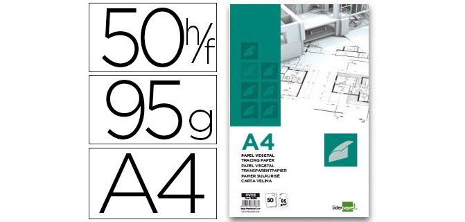 Bloc papel vegetal liderpapel encolado 50 hojas 210x297 mm 95 g